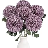 IPOPU 6PCS Large Fake Chrysanthemums 21.6’’ Purple Mums Artificial Flowers Faux Silk Flowers with Long Stems for DIY Floral Arrangement Home Wedding Party Garden Decoration(Purple)