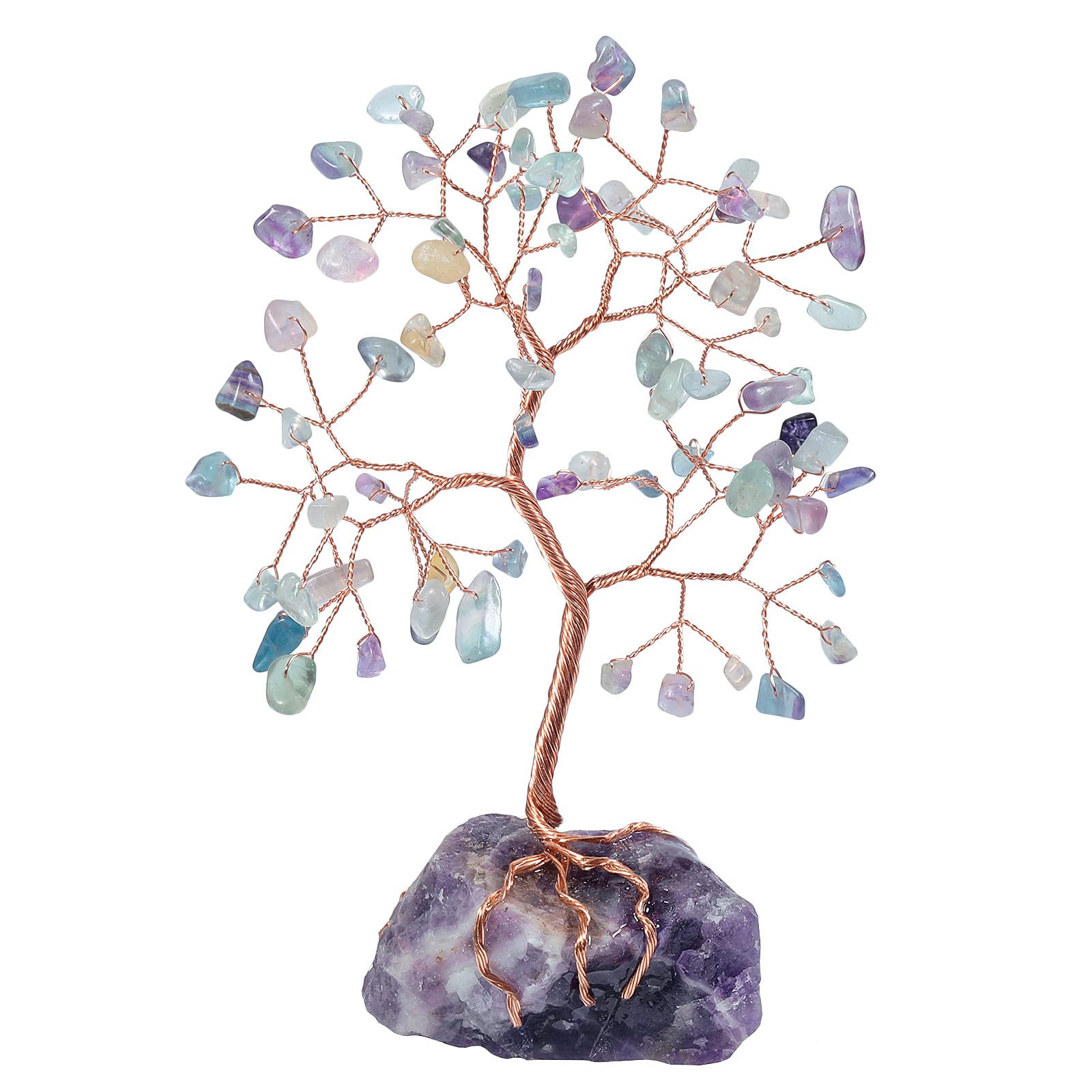 mookaitedecor Fluorite Crystal Money Tree with Amethyst Raw Stone Base Good Luck Crystal Gifts, Reiki Healing Crystal Bonsai Tree Fluorite Tree of Life Feng Shui Ornaments for Home Office Decor
