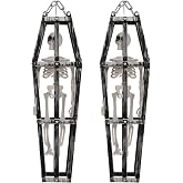 PARTY TELLER 2-Piece Halloween Coffin Cage Skeleton Hanging Decorations | Halloween Skull Decor Indoor Outdoor for Yard, Porch, Haunted House, Fireplace and Party Accessories