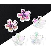 MakemadeDIY 100Pcs Flower Glass Bead Caps Hot Pink Transparent Electroplate 5-Patal Flower Loose Spacer Beads for Jewelry Making DIY Bracelets Necklaces Earrings Accessories