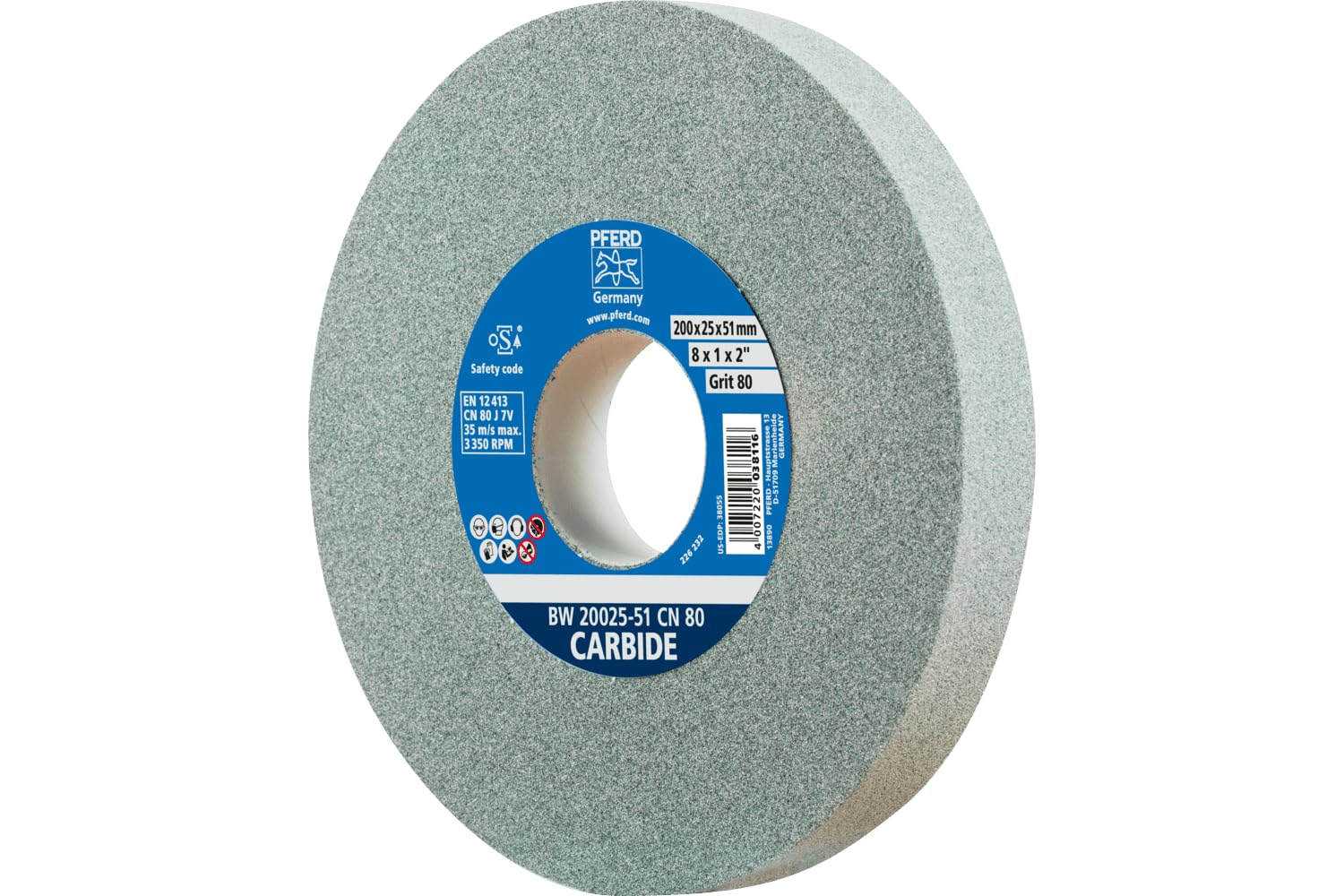 PFERD Carbide Abrasive Disc, 200 x 25 x 51 mm, SiC 80, 39009727 - Soft, Aggressive Sanding Disc for Hard Materials, e.g. Carbide, with Reducing Sleeve (32 mm)