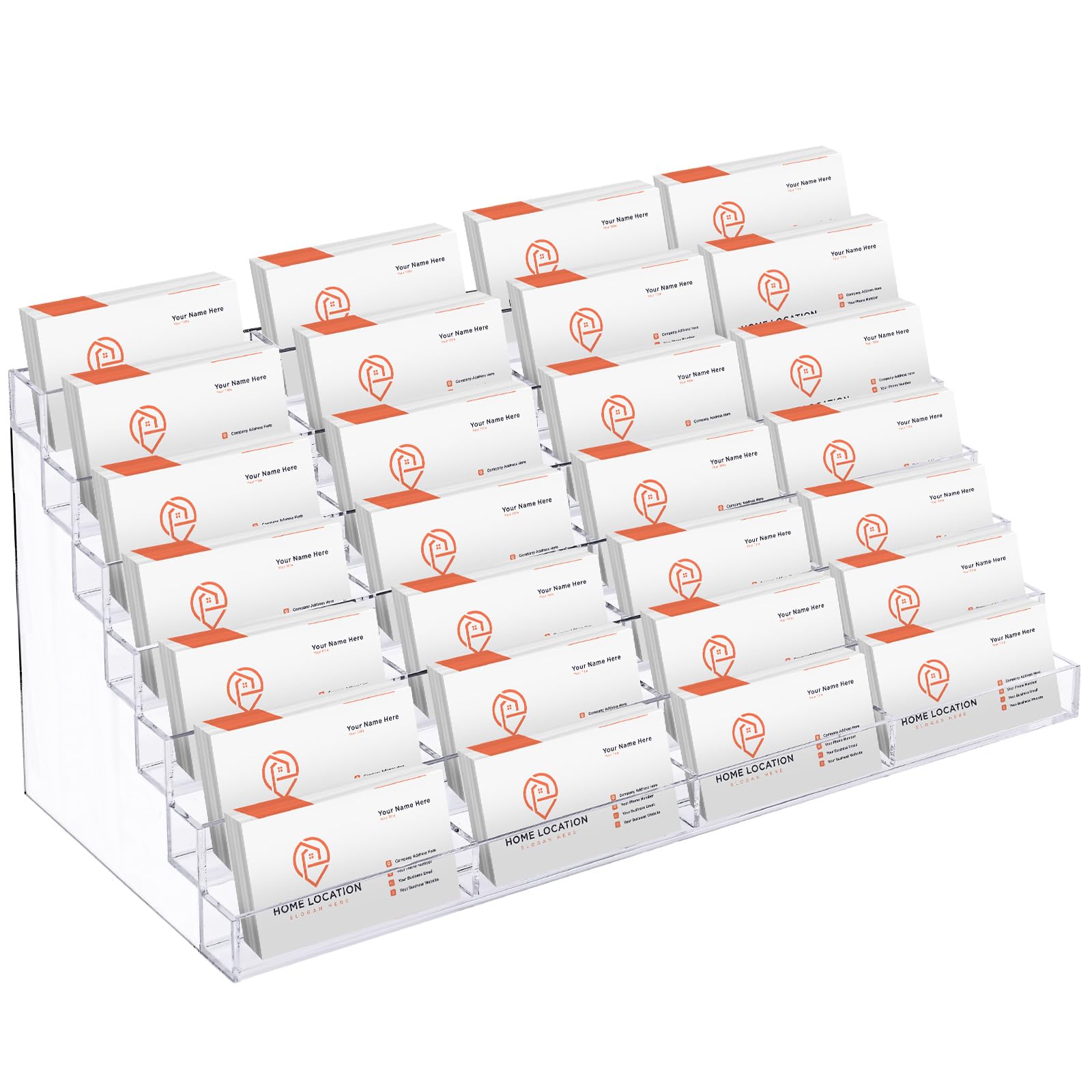 Photo 1 of Geetery 28 Slots Acrylic Business Card Holder for Desk Multi Business Card Stand Vertical Clear Plastic Multiple Cards Display Stand Rack for Office Supplies Home School Brochure File Table Recipe