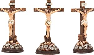Juvale Religious Statues - 3-Pack Jesus Cross Crucifix Figurines - Holy Catholic Crosses, Resin Figures of Christ's Crucifixion - 1.7 x 3.6 x 1.25 Inches