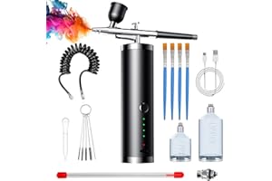 COSSCCI Airbrush Kit with Compressor 48PSI Cordless Airbrush for Nails 1800mAH Rechargeable Non-Clogging Airbrush Set with 0.3/0.5mm Nozzle Air Brush Spray Kit for Model Paints Makeup Cake Decor Black
