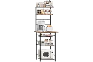 LAKEMID Kitchen Bakers Rack, 6-Tier Microwave Stand with Storage, Multifunctional Coffee Bar with Mesh Basket, Tall Utility Kitchen Storage Shelf, 5 Hooks, Easy Assembly, Rustic Brown