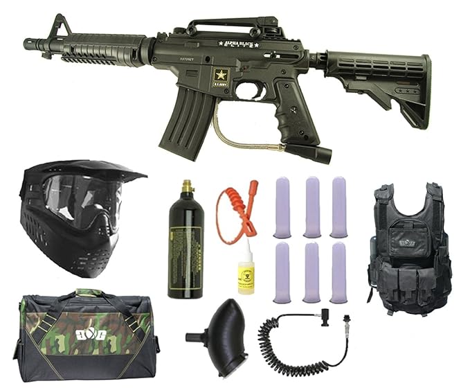 US Army Alpha Black Elite Paintball Marker Gun 3Skull Vest Sniper Set Paintball