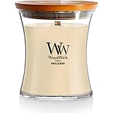 WoodWick Vanilla Bean Holiday Candle Gifts for Women and Men, 9.7 oz Medium Hourglass Candle with Crackling Wick