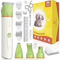 Dog Grooming Clippers Kit, All-in-One Low Noise Paw Trimmer Electric Puppy Clippers Rechargeable Cordless IPx7 Waterproof Cat