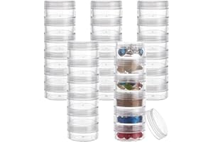 BENECREAT 10G/10ML Stackable Round Plastic Containers 5 Column(6 Layer/Column) Bead Storage Jars for Diamond Drills, Nail Art Glitters, Seed Beads