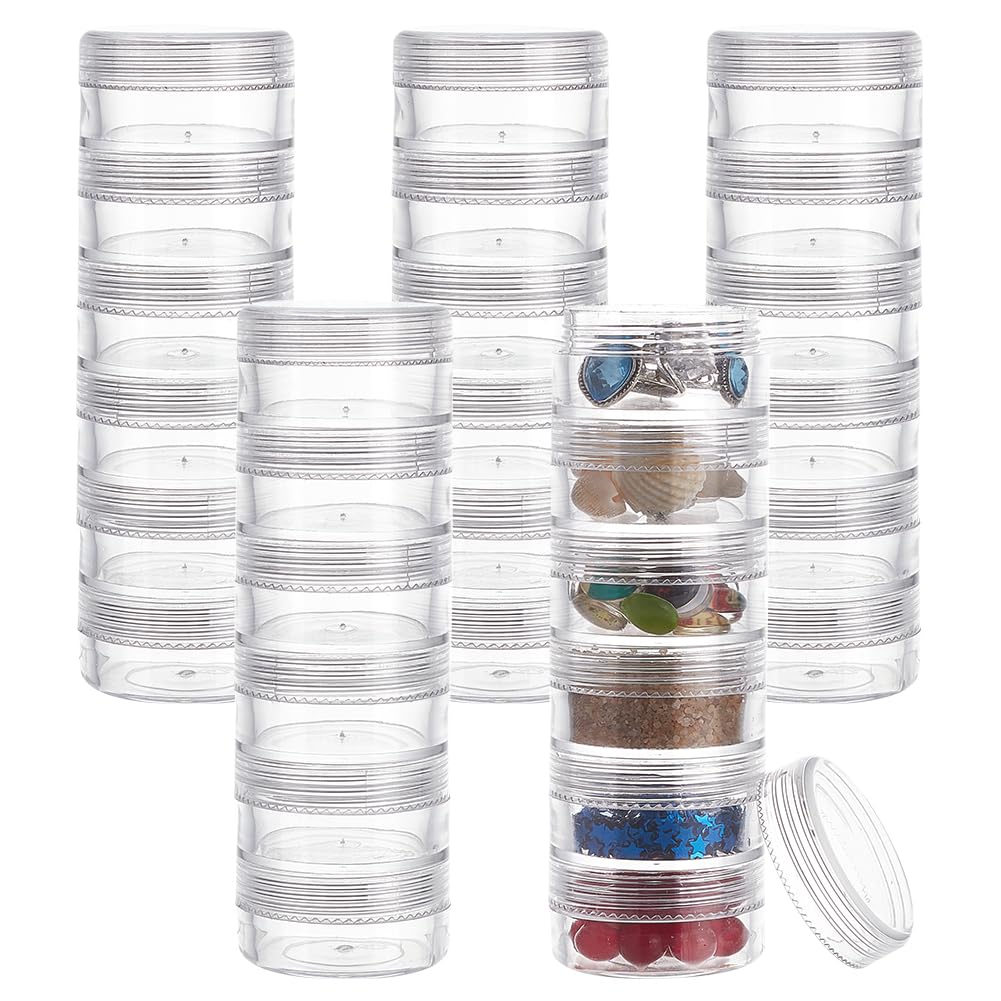 BENECREAT 30 PCS Plastic Stackable Clear Round Bead Container Storage Jars For Crafts,Small Items,Beads,Jewelry Findings