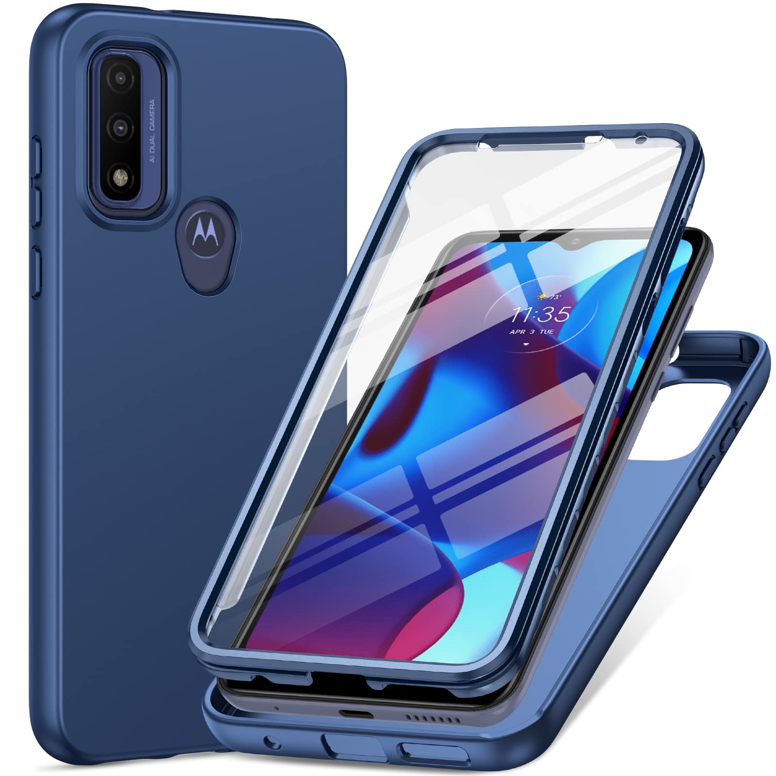 PUJUE for Motorola Moto-G Pure Phone Case: G Play 2023 | G Power 2022 Silicone Matte Case 360 Full Protection - Rugged Bumper Sturdy Shockproof Drop Protective TPU Cell Phone Cover Woman Men (Blue)