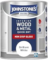 Johnstone's Wood Metal Paint Gloss Brilliant White 750ml Water Based Quick Dry