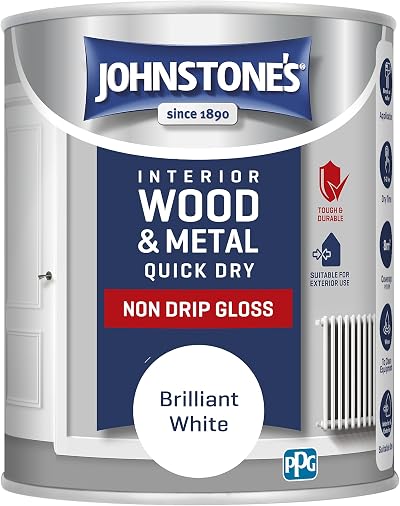 Johnstone's Wood Metal Paint Gloss Brilliant White 750ml Water Based Quick Dry