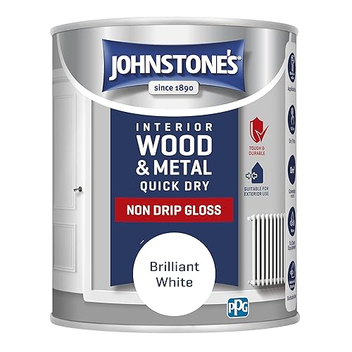 Johnstone's - Wood & Metal Paint - Gloss Finish - Brilliant White - 750ml - Water Based - Quick Drying - Radiator Paint - Low Odour - Dry in 1-2 Hours - 8m2 Coverage per Litre