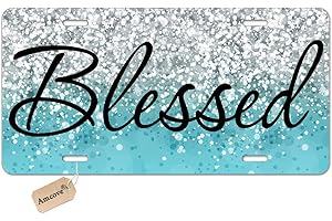 Amcove License Plate Blessed Car Tag Blue Glitter Like - Front License Plate, License Plate, Vanity Tag, Car License Plate 6 X 12 Inch