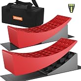 OULEME RV Leveling Blocks, Camper Trailer Leveler, 2 Packs for Travel Trailer Motorhome, Include 2 Curved Leveler Ramp, 2 Chock, 2 Rubber Mat, 1 T Bubble Level, 1 Carry Bag
