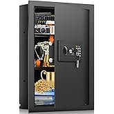 22" Tall Fireproof Wall Safes Between the Studs 16" Centers, Hidden Wall Safe with 2 Removable Shelf & Hidden Tray, Heavy Dut