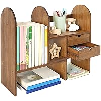 Sunhoo Desktop Bookshelf Organizer Adjustalbe Desk Shelf with Drawers Bedroom Bamboo Shelves Expandable Countertop Bookcase S