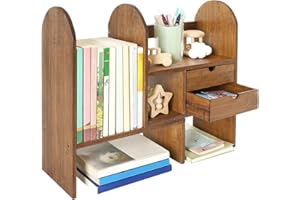 Sunhoo Desktop Bookshelf Organizer Adjustalbe Desk Shelf with Drawers Bedroom Bamboo Shelves Expandable Countertop Bookcase S
