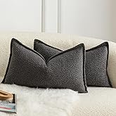 MANDIOO Pack of 2 Decorative Throw Pillow Covers Accent Solid Woven Textured Cushion Covers Pillow Cases Bedroom Living Room Sofa Home 12 x 20 Inch Dark Gray
