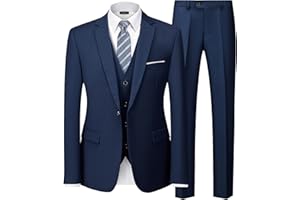 MY'S Men's 3 Piece Suit Set with Tie, One Button Slim Fit Jacket Vest & Pants, Party Wedding Prom Blazer Waistcoat & Trousers