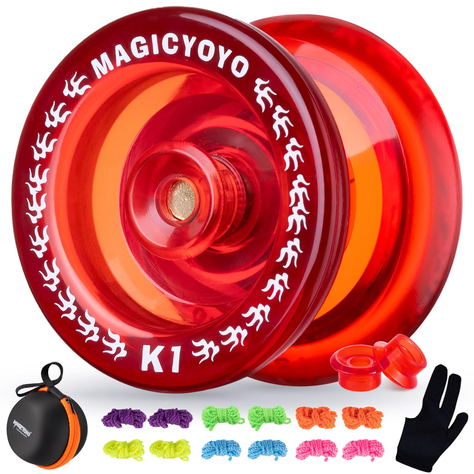 YOSTAR K1 Responsive Yoyo for Kids & Beginners, Professional Trick Yoyo Toy with 2 Hubstacks, 12 Strings & Case, Festive Plastic Yo-Yo, Crystal Red