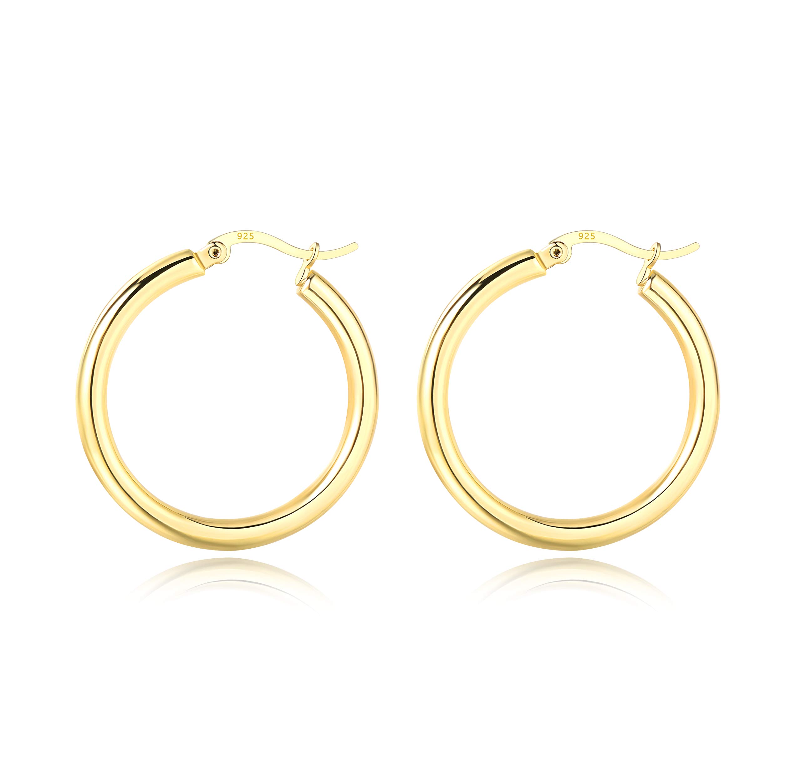 EPVOA Gold Hoop Earrings for Women, 925 Sterling Sliver Hoop Earrings for Girls, Hypoallergenic Silver Small Earrins for men, Size 30mm