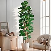 Artificial Fiddle Leaf Fig Tree 6FT, Faux Fig Tree Indoor with Natural Wood Trunk & Realistic Leaves with Moss Pot Fake Ficus Tree Large Faux Floor Plant for Living Room Home Decor, House Plant