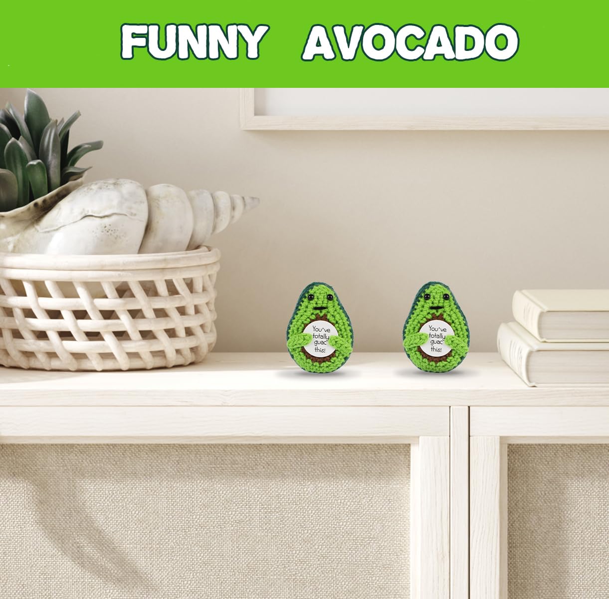 Hoedia Funny Positive Avocado Cute Christmas Gift, Emotional Crochet Doll Inspirational Support Gag Gifts with Cards, Small Knitted Avocado Birthday Self Care Present for Women Men Friend Coworke