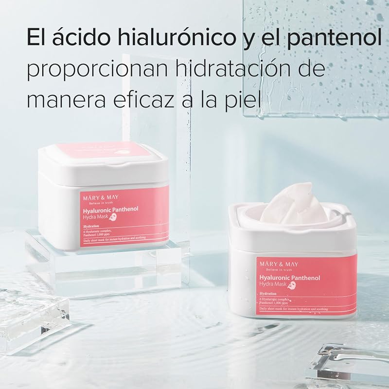 Máscara de Hidra de Pantenol Hialurónico - Máscara de Folha Diária para Hidratação Intensa e Calmante - Cuidados de Pele Coreanos, Hipoalergénicos e Livres de Crueldade, 30 Sheets — foto 4 de 7