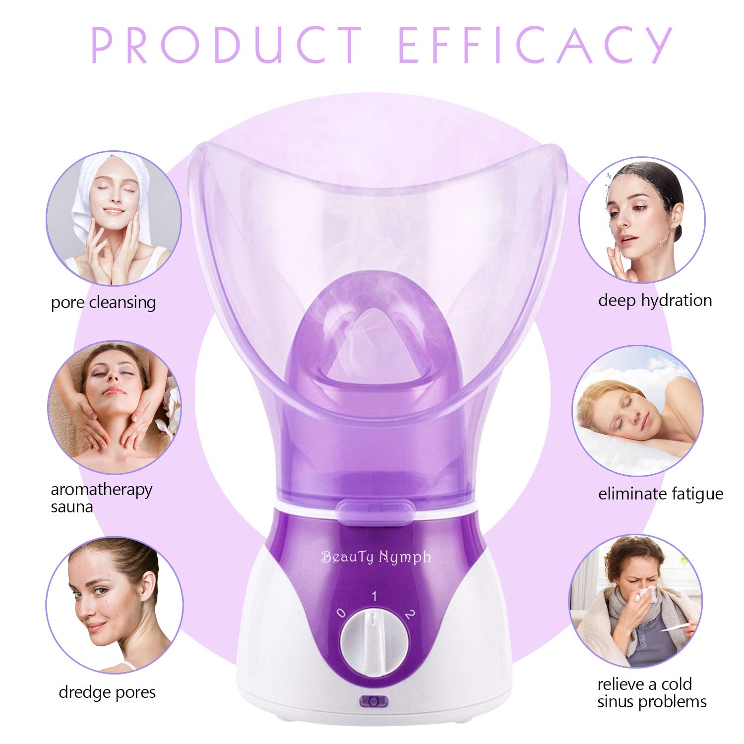 Beauty Nymph Spa Home Facial Steamer Sauna Pores with Timer and Extract Blackheads, Rejuvenate and Hydrate Your Skin for Youthful Complexion- Face Steaming Skincare Deep Cleanse SPA (Purple A): Beauty