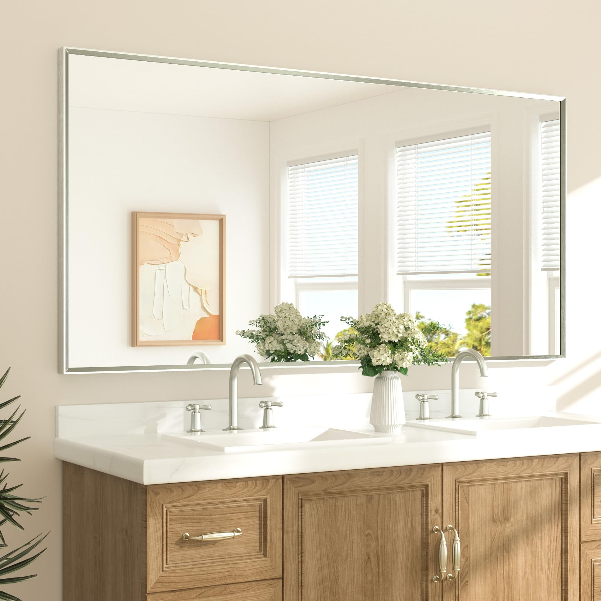 Photo 1 of TETOTE Brushed Nickel Vanity Mirror for Bathroom 72" x 36" Beveled Frame Rectangle Bathroom Mirror for Over Sink Brushed Nickel, Tempered Glass, Stronger Frame, Modern Farmhouse Bedroom, Entryway
