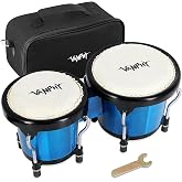 VANPHY Bongo Drum 4" and 5" Set for Adults Beginners Wood Shell Bongos Blue | Natural Animal Hides Percussion Bongos Drum With Bag Tuning Wrench