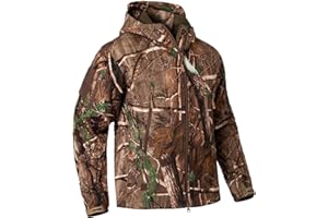 CARWORNIC Men's Camo Quiet Hunting Jacket Waterproof Softshell Fleece Lined Camouflage Outdoor Hiking Fishing Coat