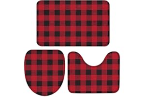 Royalours 3 Pieces Bathroom Rugs and Mats Sets, Non Slip Water Absorbent Bath Rug, Toilet Seat/Lid Cover, U-Shaped Toilet Mat