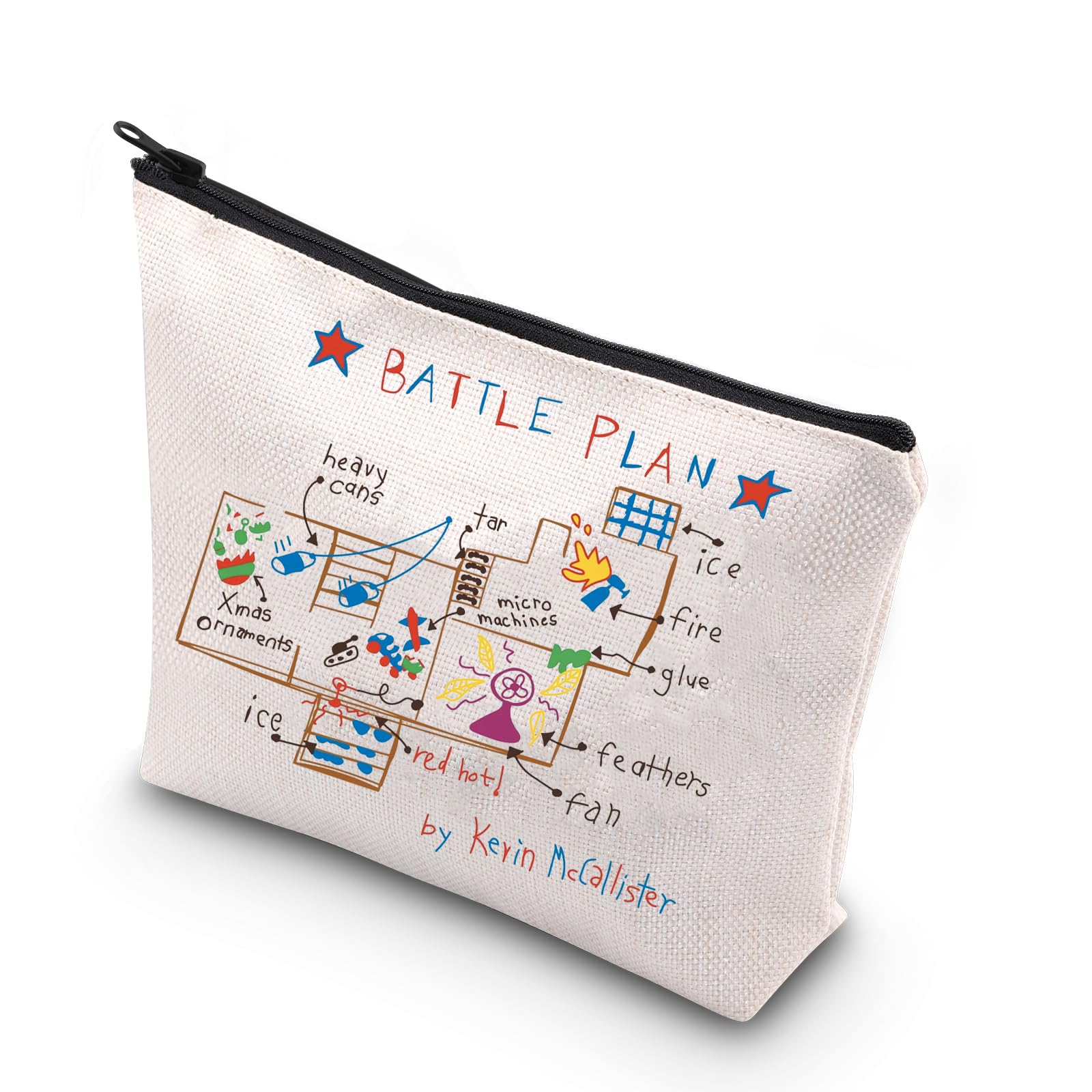 KUIYAI Funny 90s Movie Gift Alone At Home Movie Inspired Gift 90s Christmas Movie Party Makeup Zipper Pouch Bag (Battle Plan)