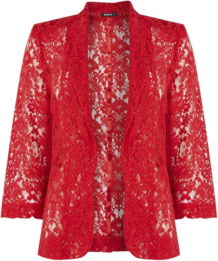 Roman Women's Blazer Floral Lace Jackets Red Size 20 Amazon.co.uk