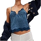 Women Y2k lace Tie Camisole Spaghetti Strap Low Cut V Neck Backless Ruffle Cami Top Summer Coquette Sexy Streetwear