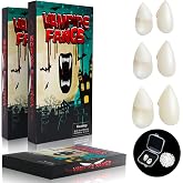 Vampire Teeth Fangs for Adults, Halloween Costume Makeup(13 17 19MM) | Realistic Fake Fang with Upgraded Reusable Adhesive, Vampire Costume Accessories Cosplay Party Gifts(13mm,17mm,19mm)