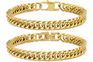 Aospkle 2PCS Cuban Link Bracelet, Silver Gold Black Sturdy 316L Stainless Steel Cuban Link Chain for Men Jewelry Set with Gift Message Card 8mm, 7/8/9 Inches