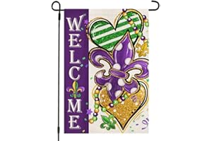 CROWNED BEAUTY Mardi Gras Fleur de Lis Garden Flag for Outside 12x18 Inch Double Sided Small Burlap welcome Yard Outdoor New Orleans Carnival Celebration CF691-12