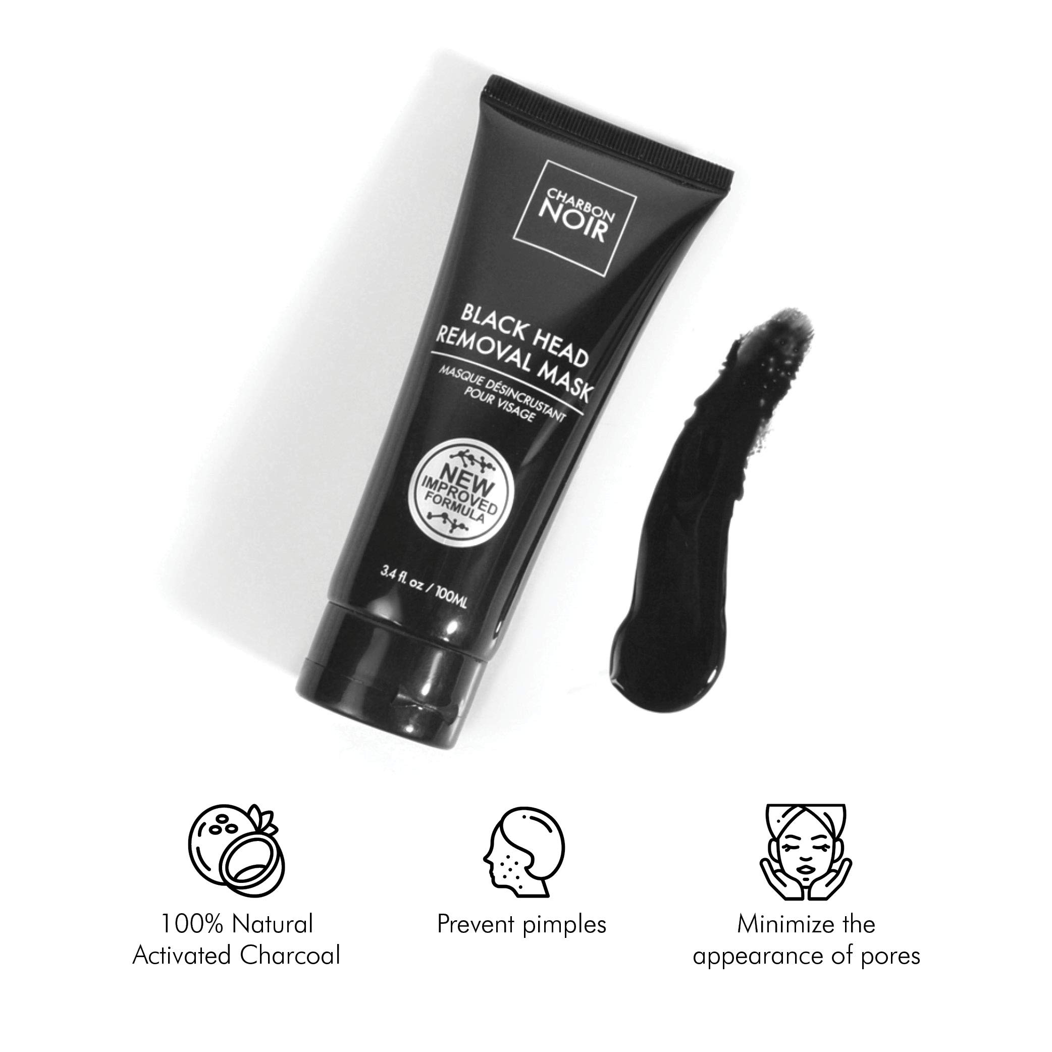 Charbon Noir Blackhead Removal Kit | 1 Blackhead Mask (100ml), 1 Facial Bar Charcoal Soap (150g), 1 Mask Applicator | Peel Off Mask For All Skin Types