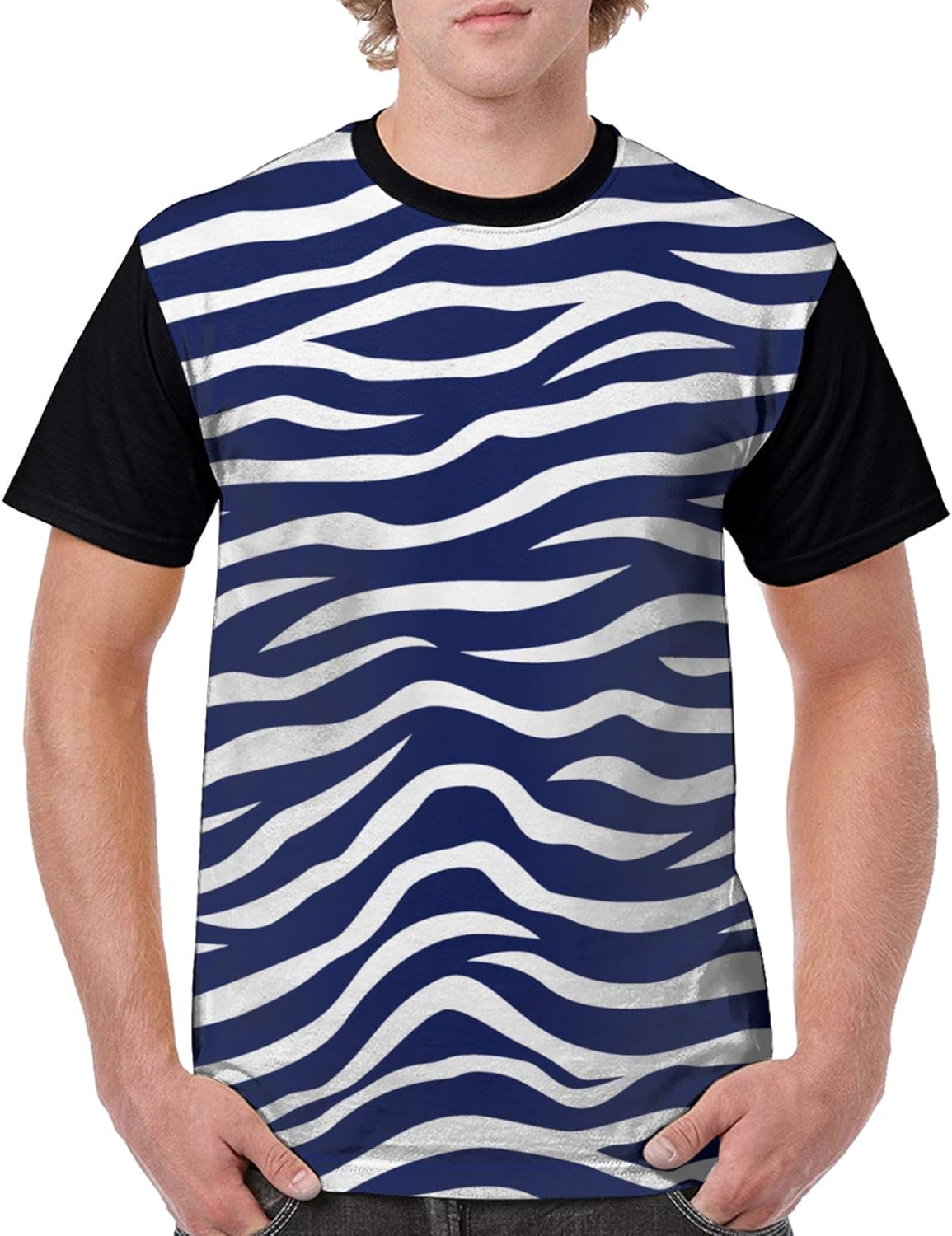 Navy Blue and White Animal Print Zebra Stripes Man'S TShirt Men's