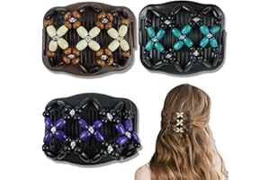 3 Pieces Stretchy Double Comb Hair Clip Magic Hair Side Combs for Women Elastic Wood Beaded Hair Bun Maker Hair Accessories f