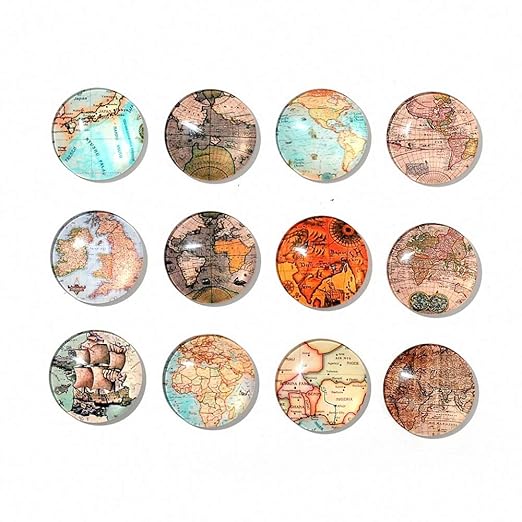 12 imanes de cristal con mapa del mundo vintage, mapa náutico ...