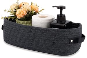 Bathroom Basket Organizer, Cotton Rope Woven Toilet Paper Basket, 13x6x4 inch Decorative Toilet Tank Tray for Bathroom Counte