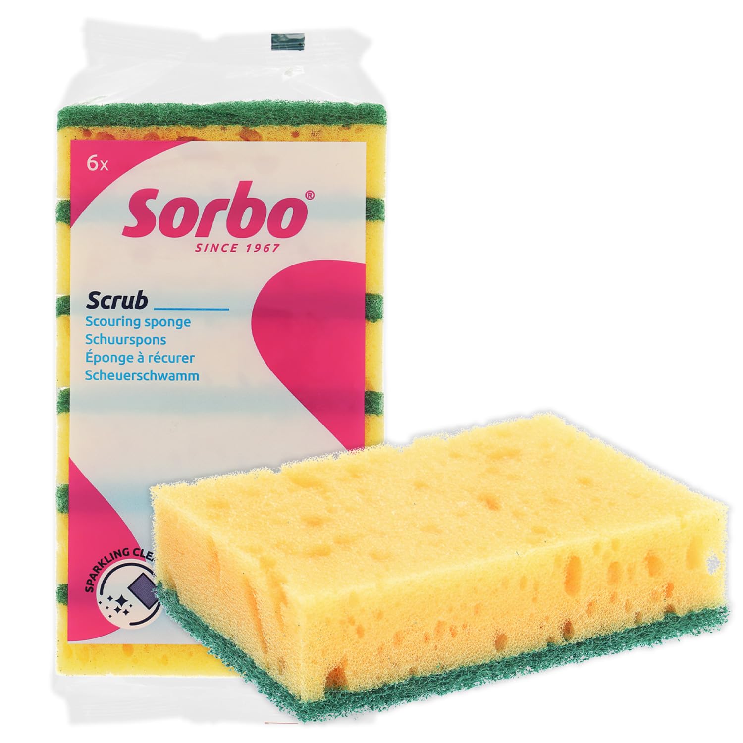Sorbo Large, Extra Strong, Scouring Sponges, Pack of 6, Super Durable and Long Lasting