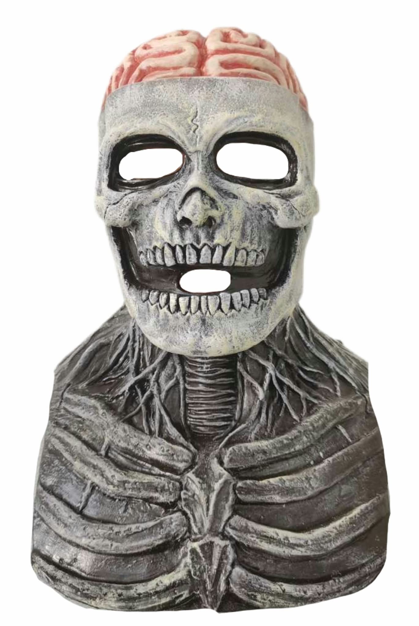 eBoutik - Adults Halloween Skull Mask Exposed Brain – Realistic Full Head Shoulder Horror Costume – Scary Silicone Fancy Dress Cosplay Party Prop 2026