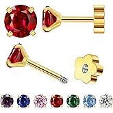 Small Gold Stud Flat Back Earrings for Women Girls, 14k Gold Plated Cubic Zirconia Screw Back Tiny Earrings, Hypoallergenic Flatback Dainty Cartilage Earring Jewelry Gifts for Teen Men