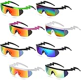 Maitys 8 Pairs Retro Semi Rimless Sunglasses 80s 90s Zigzag Sunglasses Colored Neon Transparent Lens Glasses for Men Women